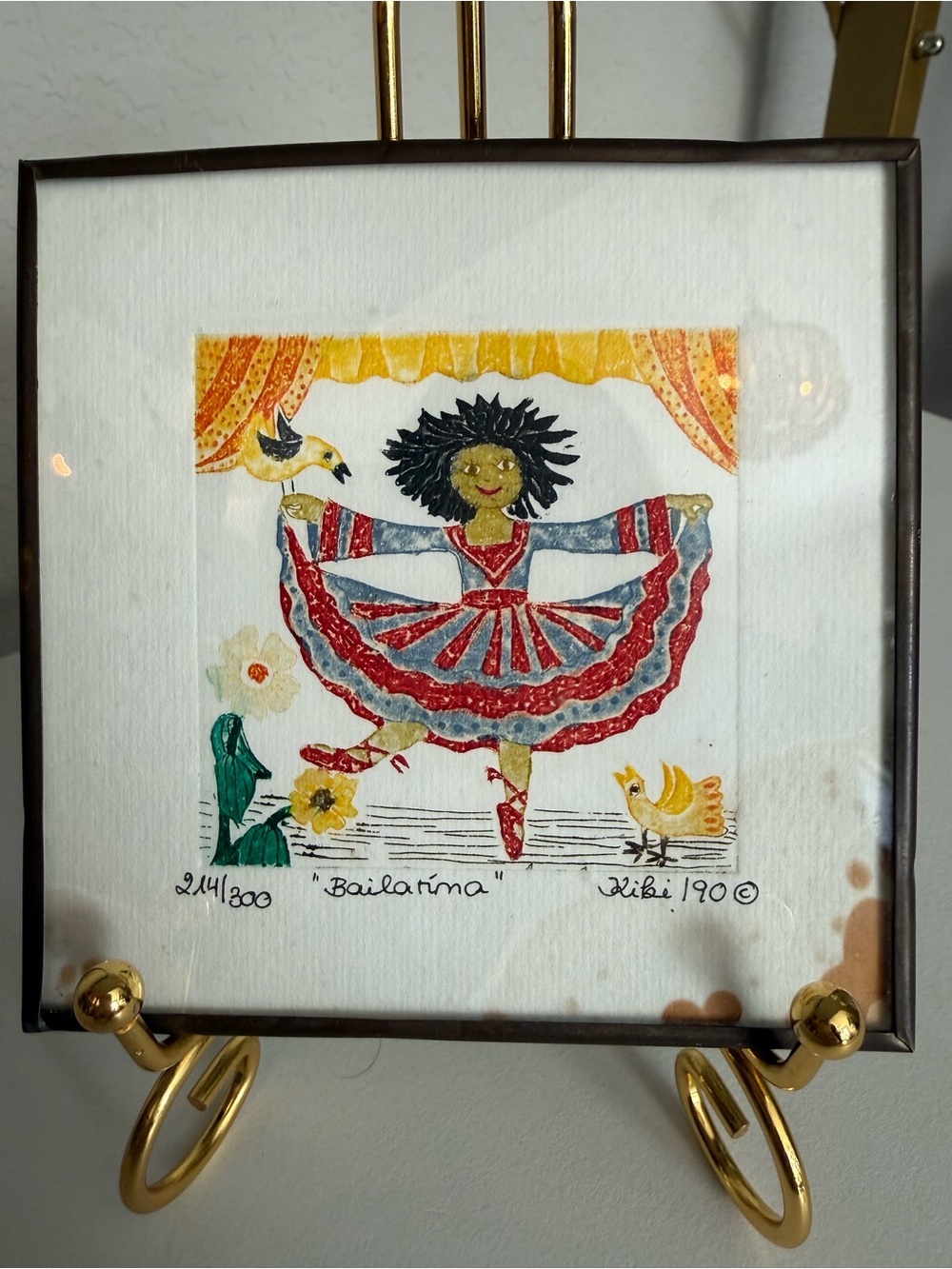 Vintage 1990 Signed Limited Edition Folk Art Print "Bailarina